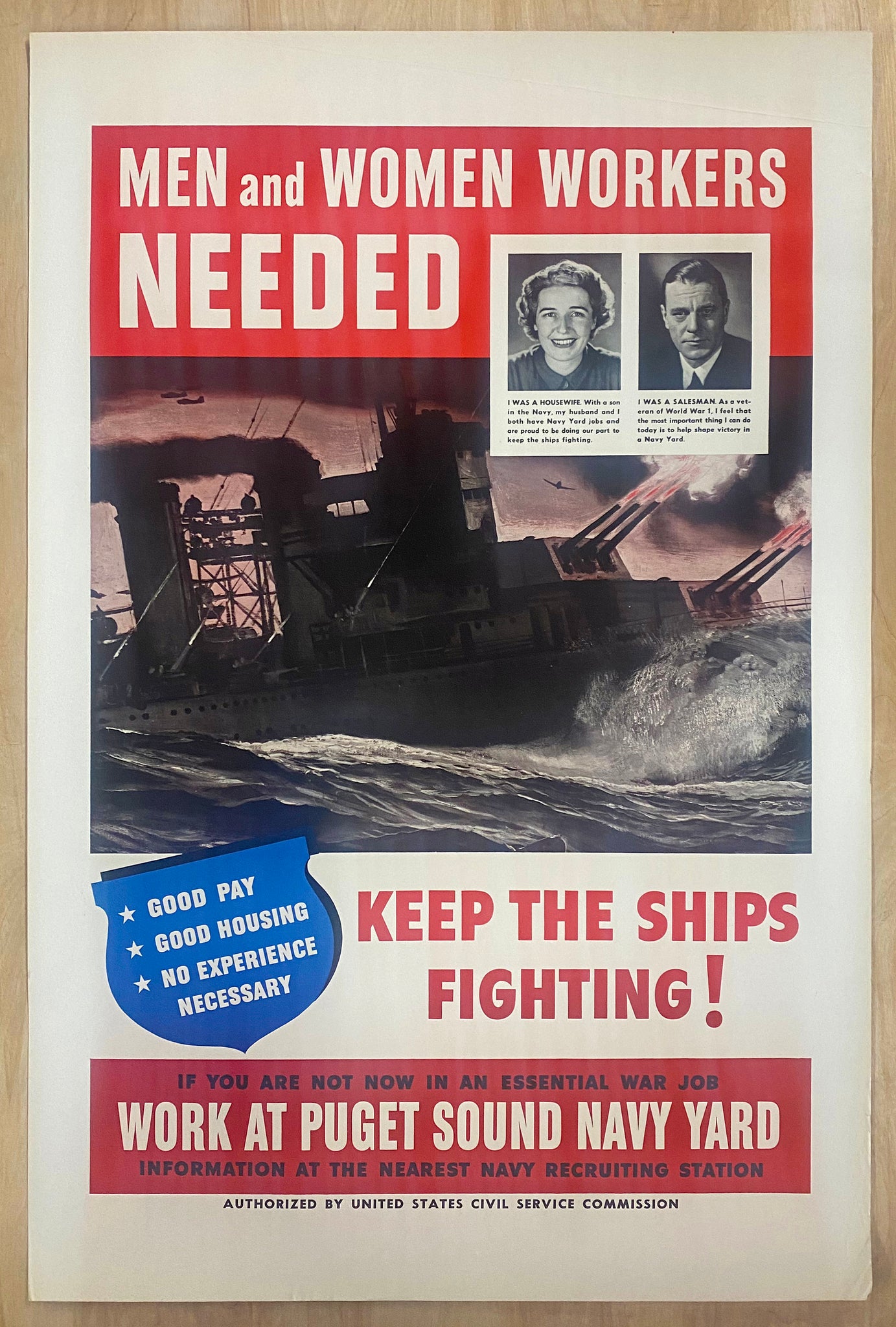 c.1942 Keep The Ships Fighting Work At Puget Sound Navy Yard WWII