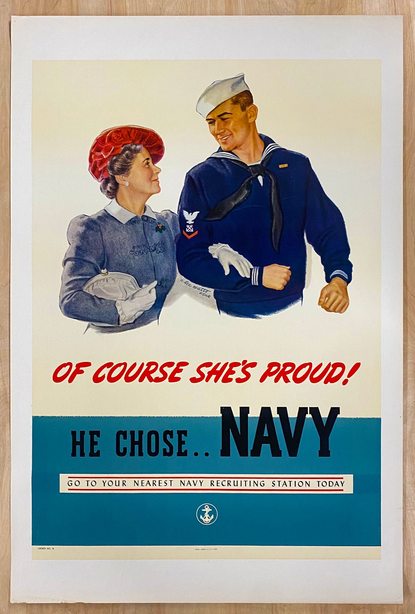 1942 Of Course She's Proud He Chose Navy Recruiting WWII C. Lee Watts