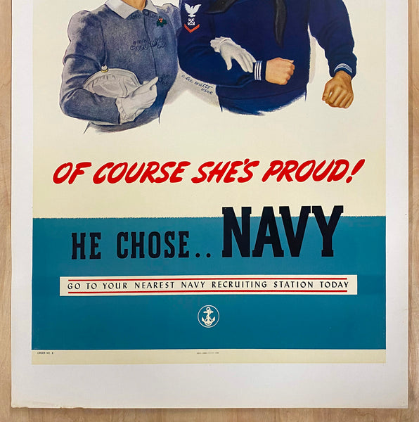 1942 Of Course She's Proud He Chose Navy Recruiting WWII C. Lee Watts