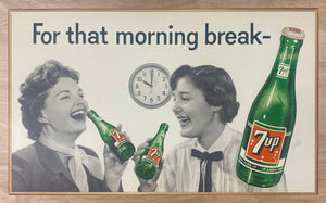 1955 7-Up For That Morning Break Cardboard Sign 7UP Soda