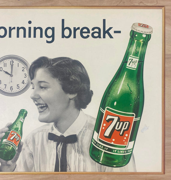 1955 7-Up For That Morning Break Cardboard Sign 7UP Soda