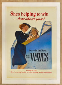 1943 She’s Helping To Win How About You? Serve In US Navy WAVES WWII