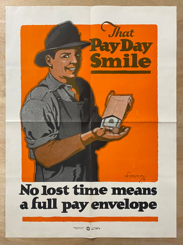 c.1923 That Pay Day Smile No Lost Time To Accidents Safety C.H. Stamm