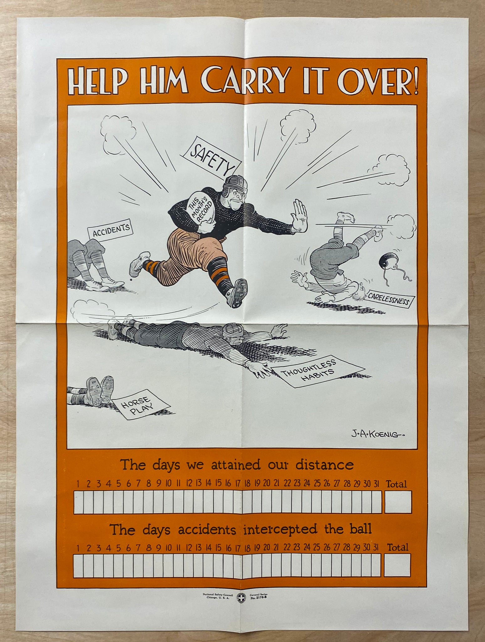 c.1927 Help Him Carry It Over Accident Prevention Safety Football