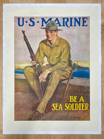 c.1917 U.S. Marine Corps Be A Sea Soldier by Clarence F. Underwood WWI USMC