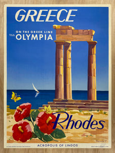 c.1954 Greece Rhodes Acropolis of Lindos Greek Line Travel C. Neucia