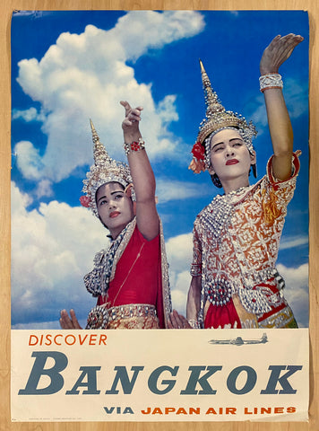 c.1960 Discover Bangkok Thailand via Japan Air Lines DC-7C