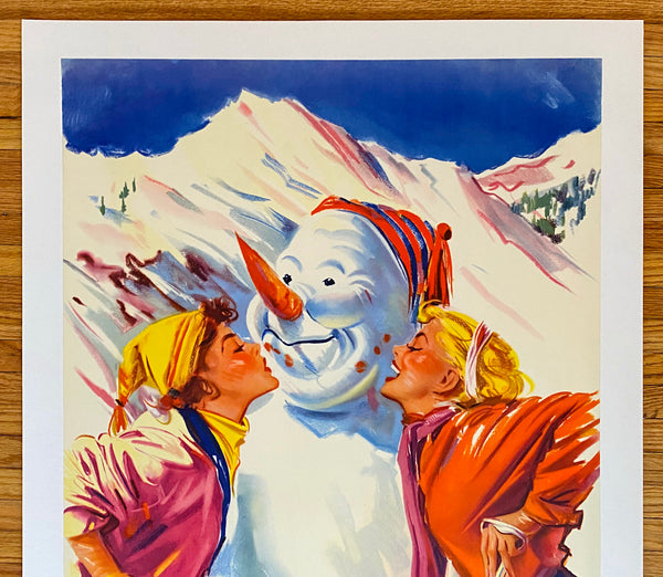 c.1950 Austria Ski Skiing Skiers Kissing Snowman Bruder Rosenbaum