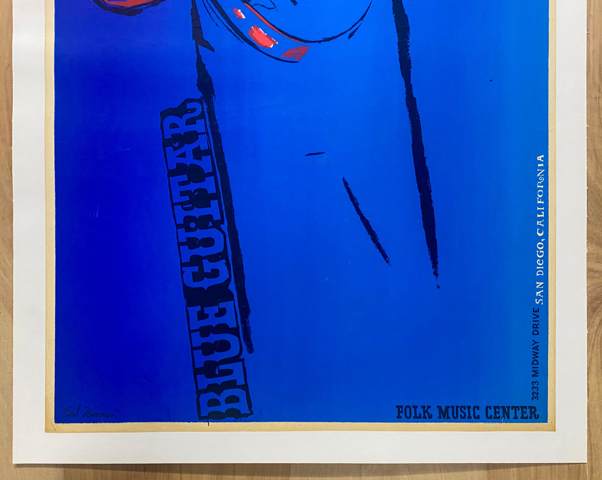 c.1960s Blue Guitar San Diego Folk Music Center Poster by Earl