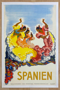 1948 Spanien Spain Spanish Dancers Jose Morell on Linen Vintage