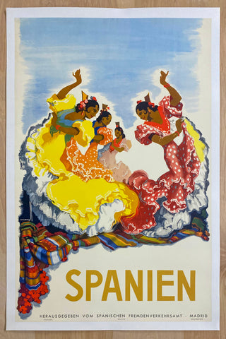 1948 Spanien Spain Spanish Dancers Jose Morell on Linen Vintage