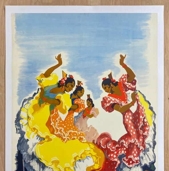 1948 Spanien Spain Spanish Dancers Jose Morell on Linen Vintage