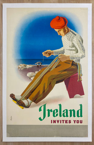 1955 Ireland Invites You Guus Melai Irish Travel on Linen