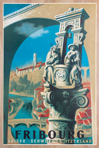 c.1940s Fribourg Suisse Switzerland Travel Willy Jordan