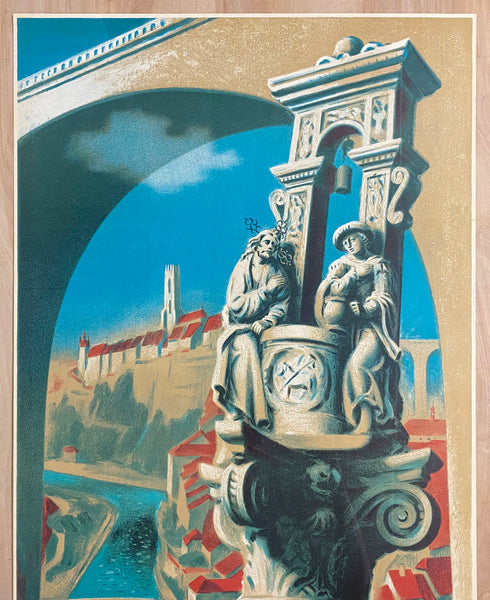 c.1940s Fribourg Suisse Switzerland Travel Willy Jordan