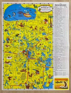 1947 Cartomap Bemidji Minnesota Pictorial Cartoon Map by Harold Hagg Vintage