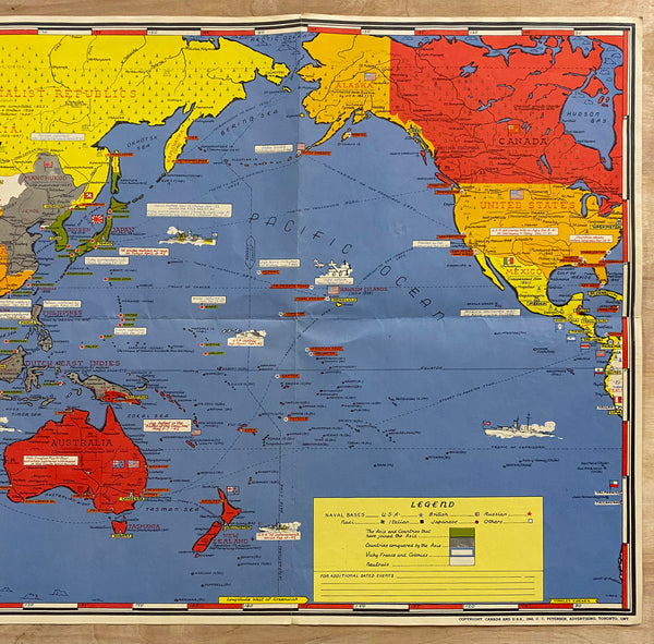1942 Dated Events World War Map Stanley Turner C.C. Peterson Pictorial Early WWII