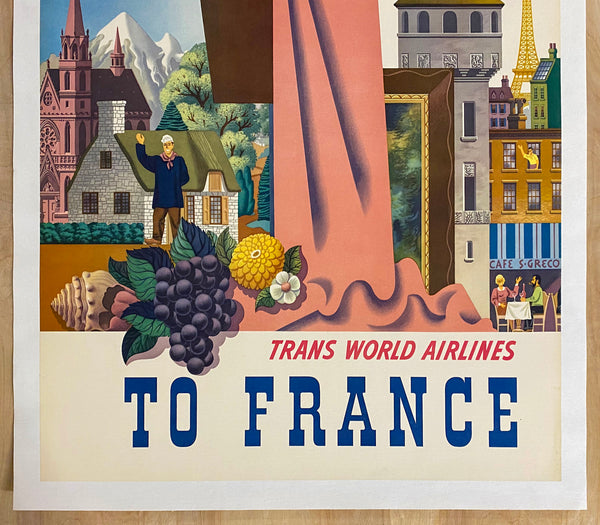 c.1950 Fly TWA To France Simon Greco Trans World Airlines Constellation