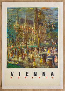 c.1950s Vienna Austria Beflagged City Hall Impressionistic Mid-Century