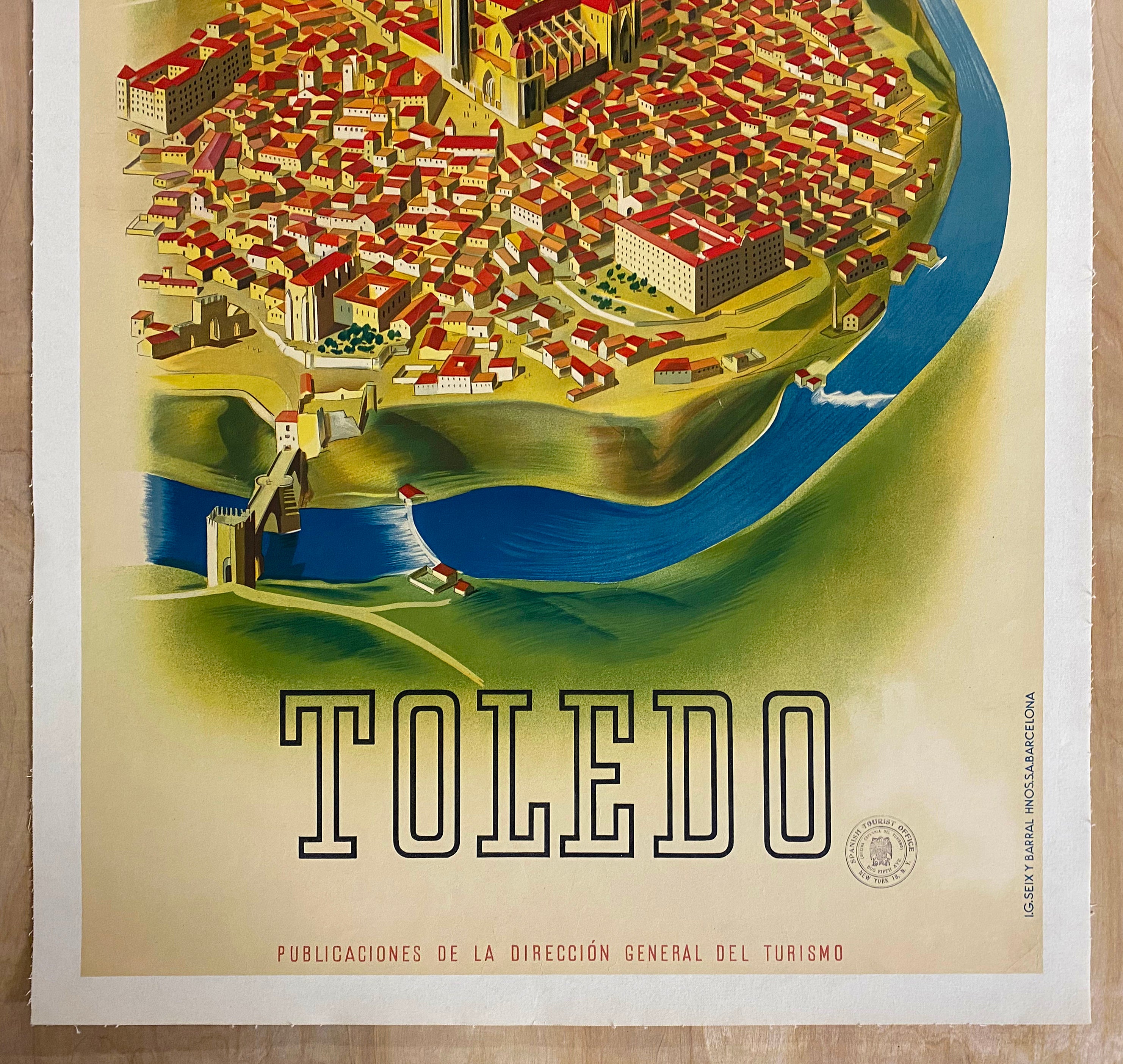 1940s Toledo Spain Bird's-eye View Poster Ricard Giralt Miracle