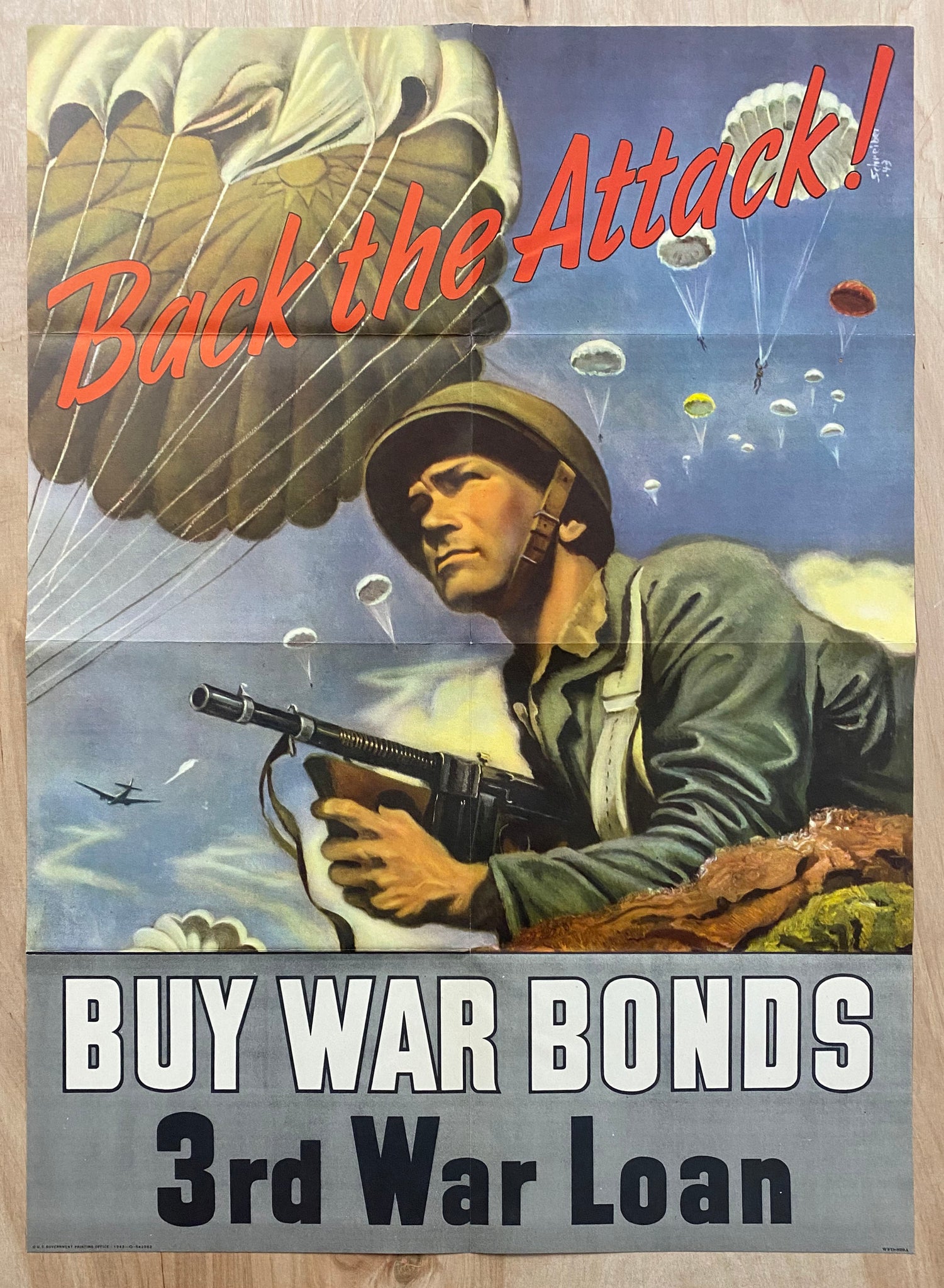 1943 Back The Attack! Buy War Bonds 3rd War Loan Georges Schreiber Airborne WWII