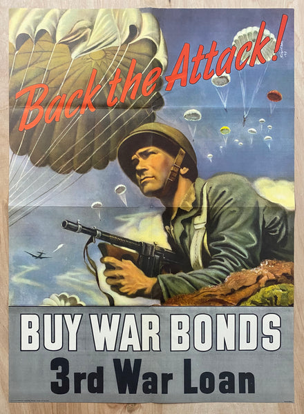 1943 Back The Attack! Buy War Bonds 3rd War Loan Georges Schreiber Airborne WWII