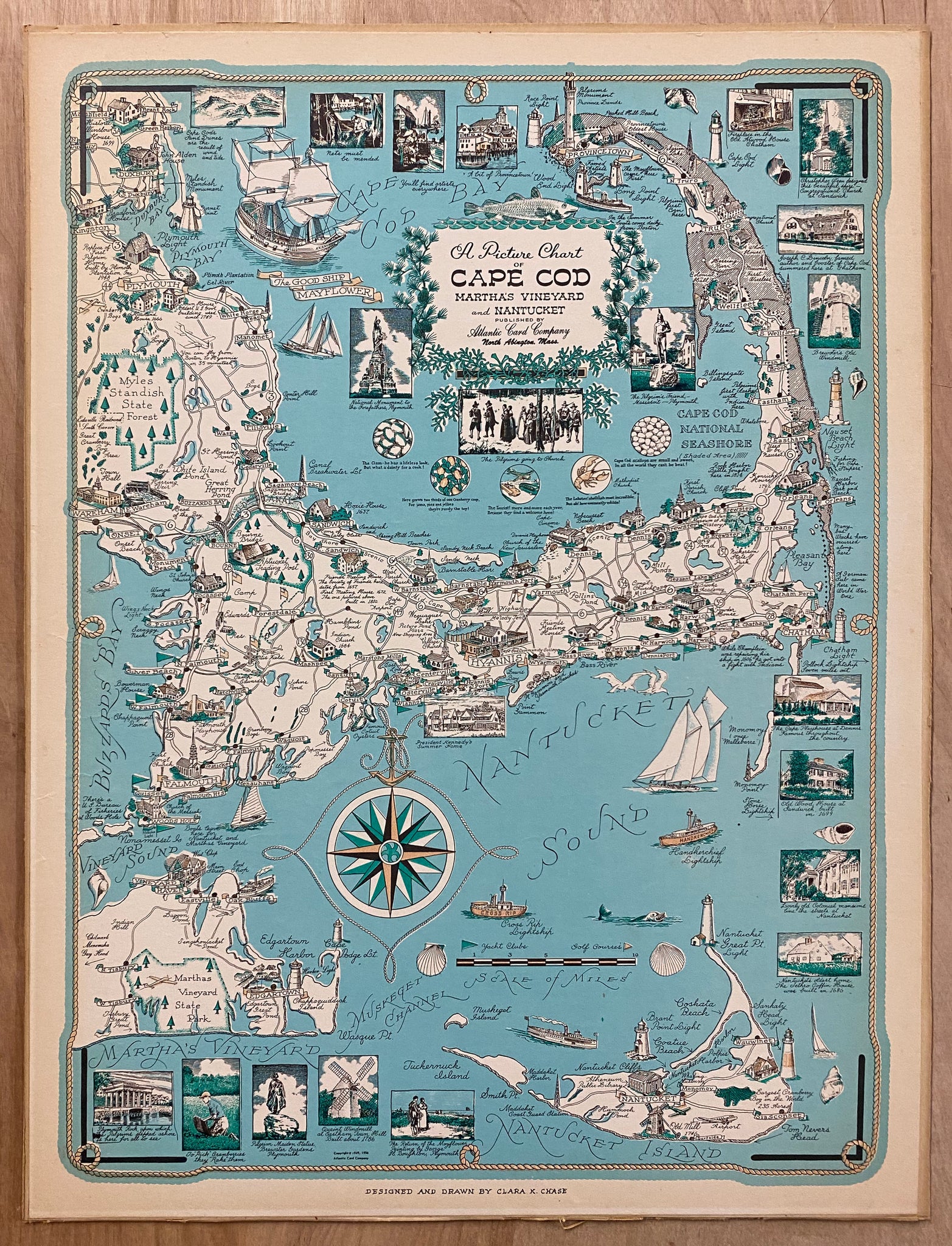 c.1960 Picture Chart of Cape Code Martha’s Vineyard Nantucket Chase Pictorial Map