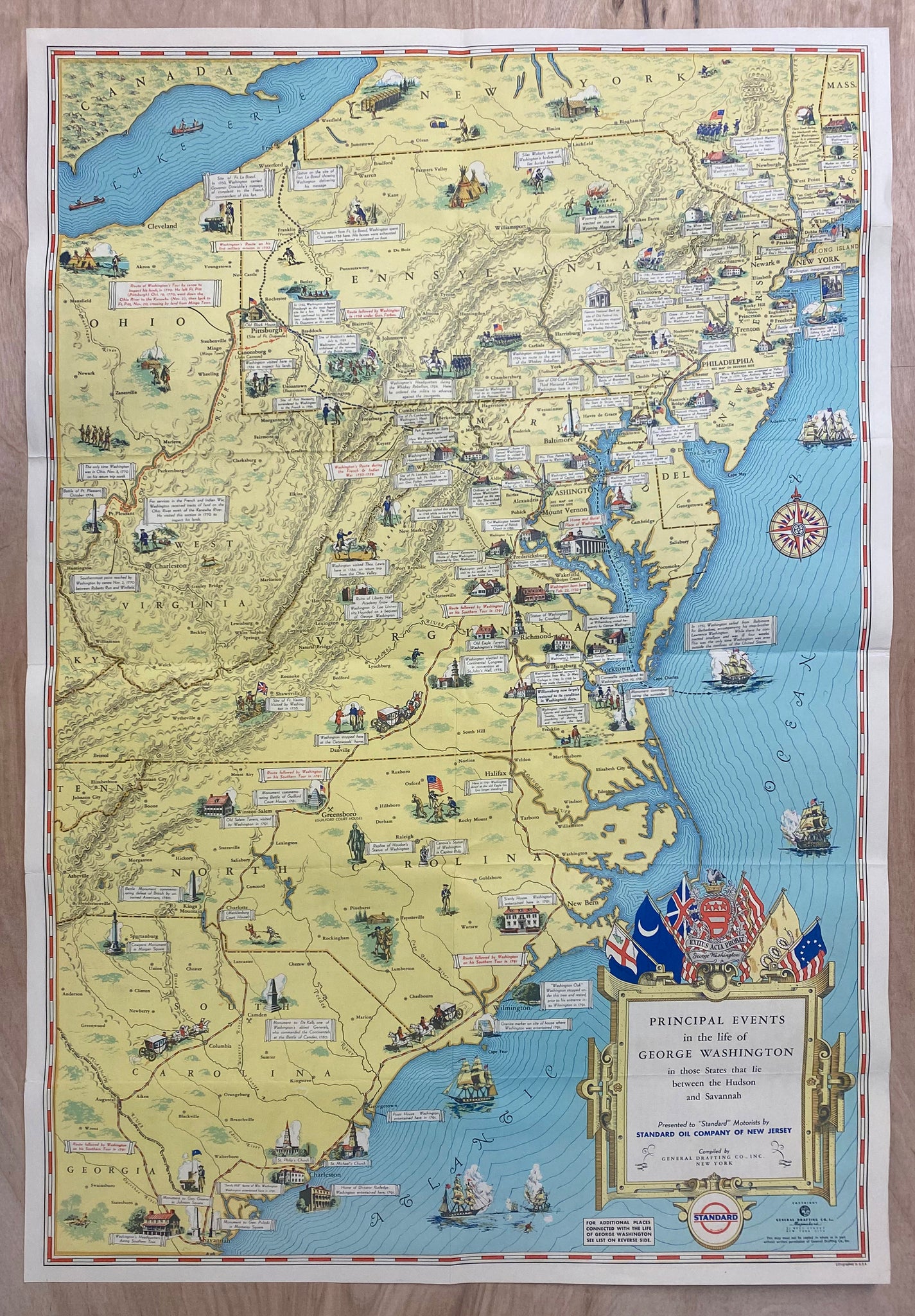 1932 Standard Oil Co. Life of George Washington Pictorial Map