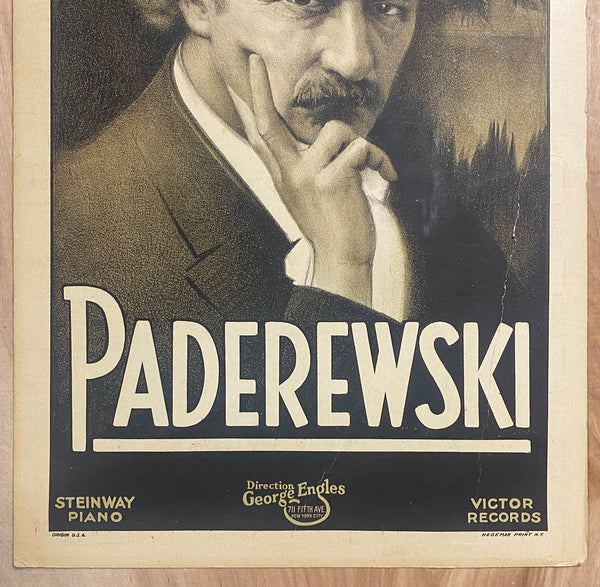 1931 Pianist Ignacy Paderewski Concert Window Card Poster Lincoln Nebraska