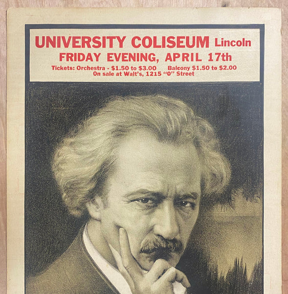 1931 Pianist Ignacy Paderewski Concert Window Card Poster Lincoln Nebraska