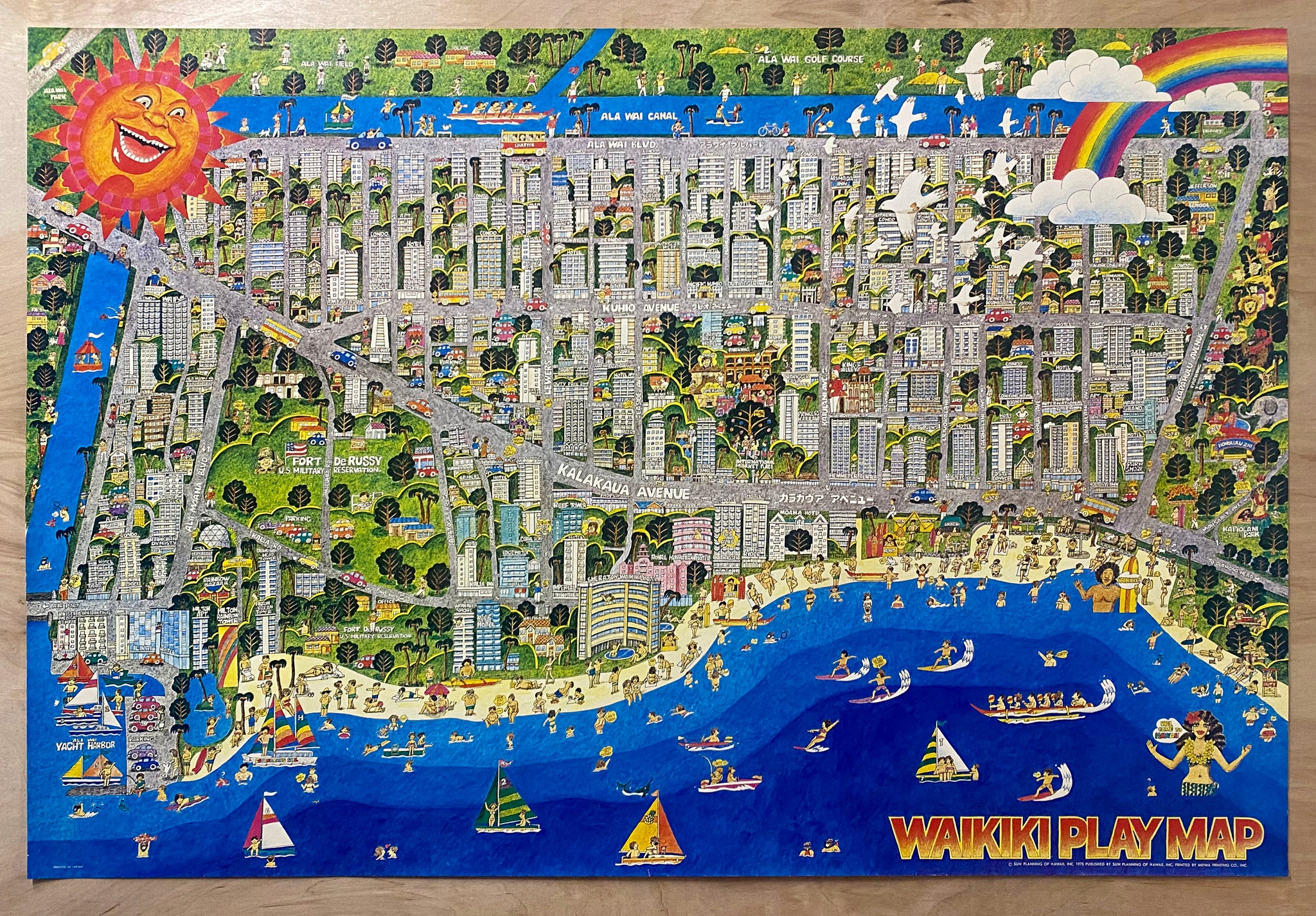 1975 Waikiki Play Map Pictorial Map Hawaii Sun Planning