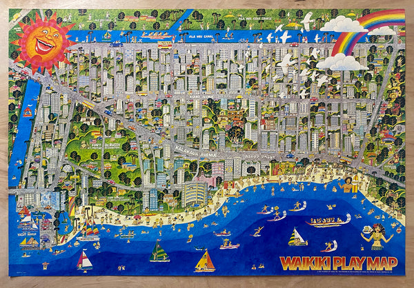 1975 Waikiki Play Map Pictorial Map Hawaii Sun Planning