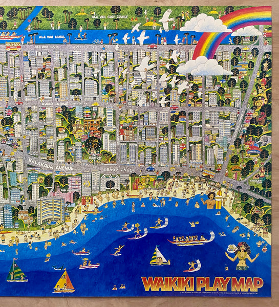 1975 Waikiki Play Map Pictorial Map Hawaii Sun Planning