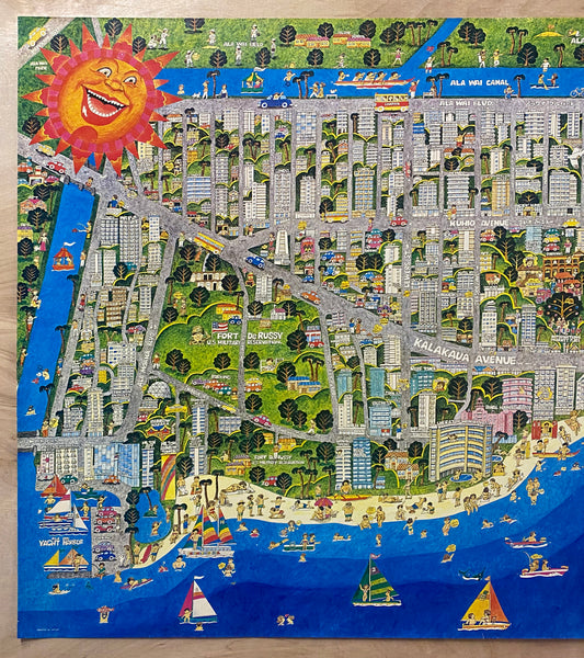 1975 Waikiki Play Map Pictorial Map Hawaii Sun Planning