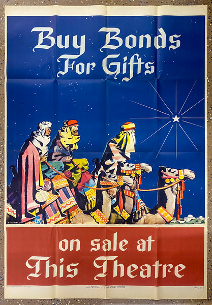 1945 Buy Bonds For Gifts On Sale At This Theater by Linn Ball Christmas WWII Largest