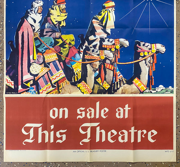 1945 Buy Bonds For Gifts On Sale At This Theater by Linn Ball Christmas WWII Largest