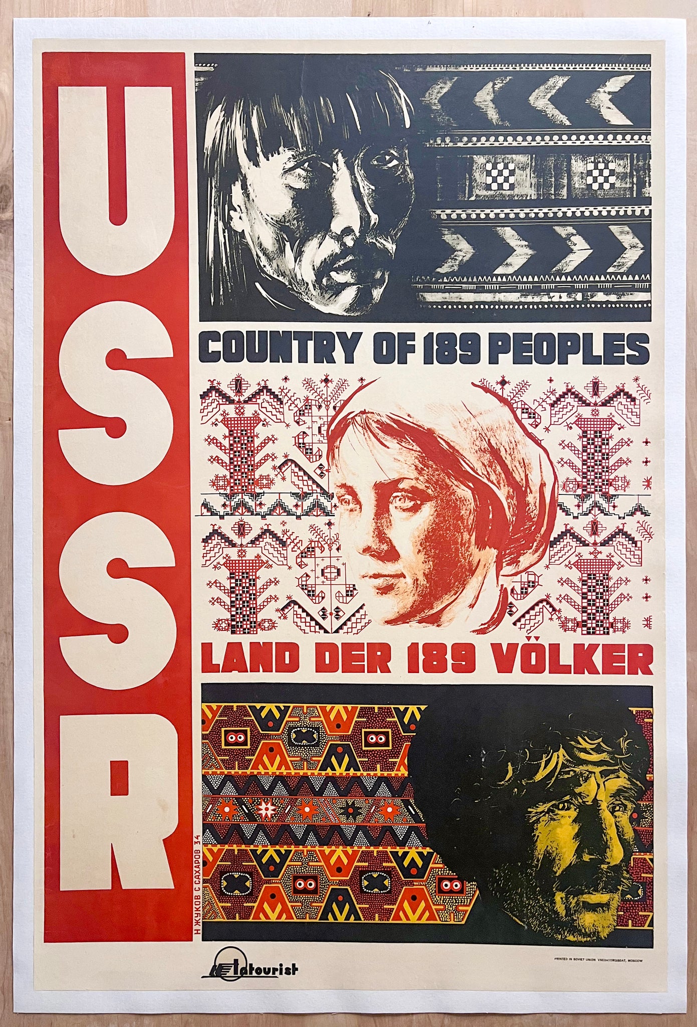 1934 USSR Country of 189 Peoples Intourist Poster by Zhukov