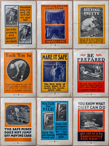 c.1927 National Safety Council Mining Mine Safety Small Format Poster Set of 9