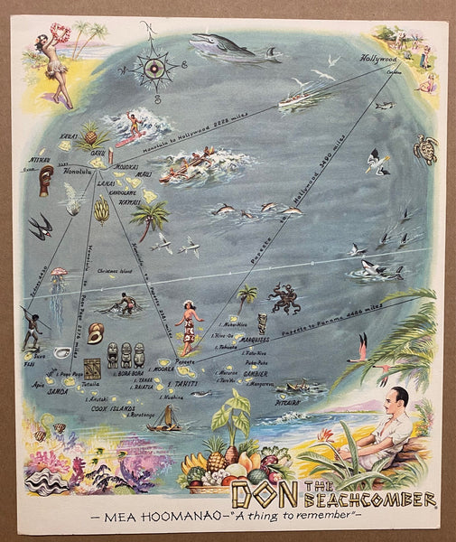 c.1950s Don The Beachcomber Tiki Bar Menu Style Brochure Pictorial Map Covers Vintage