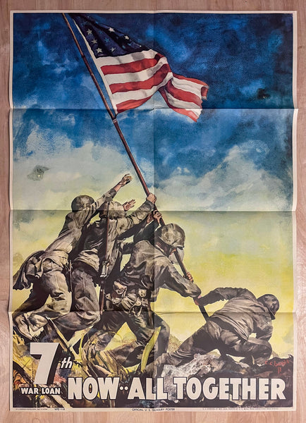 1945 Now All Together 7th War Loan Marines Beall Iwo Jima Flag Raising WWII Largest