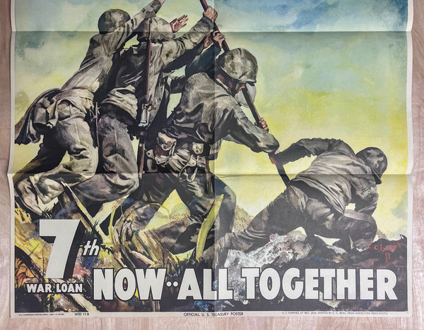 1945 Now All Together 7th War Loan Marines Beall Iwo Jima Flag Raising WWII Largest