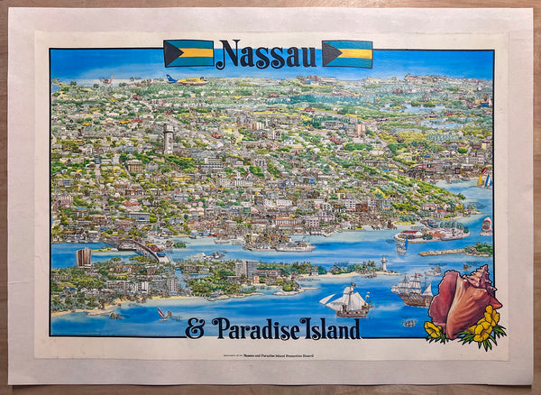 1982 Nassau and Paradise Island Bahamas Pictorial Cartoon Map Barbara Spurll