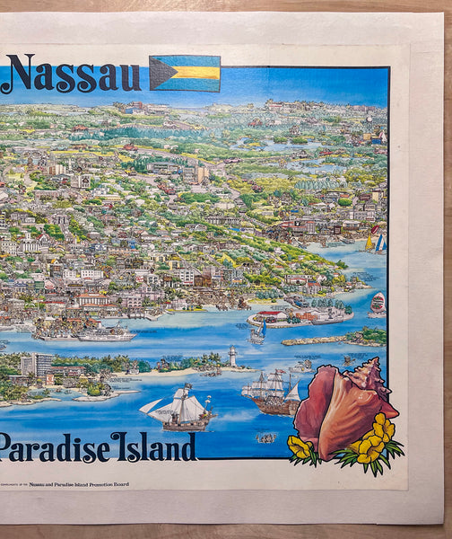 1982 Nassau and Paradise Island Bahamas Pictorial Cartoon Map Barbara Spurll
