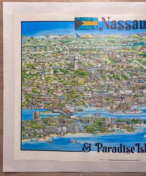 1982 Nassau and Paradise Island Bahamas Pictorial Cartoon Map Barbara Spurll