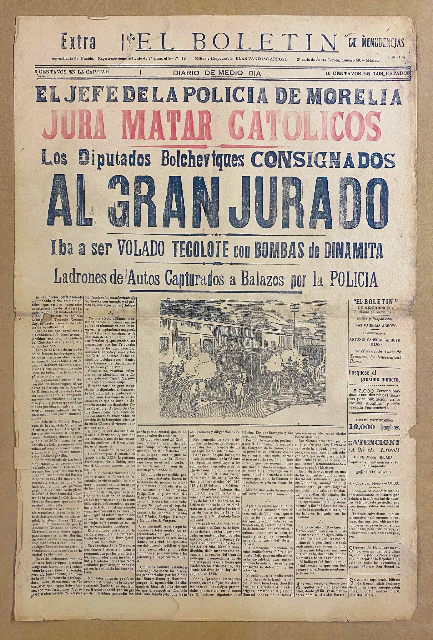 1921 El Boletin El Menuencjas Mexican Revolution Broadside Posada Bolsheviks