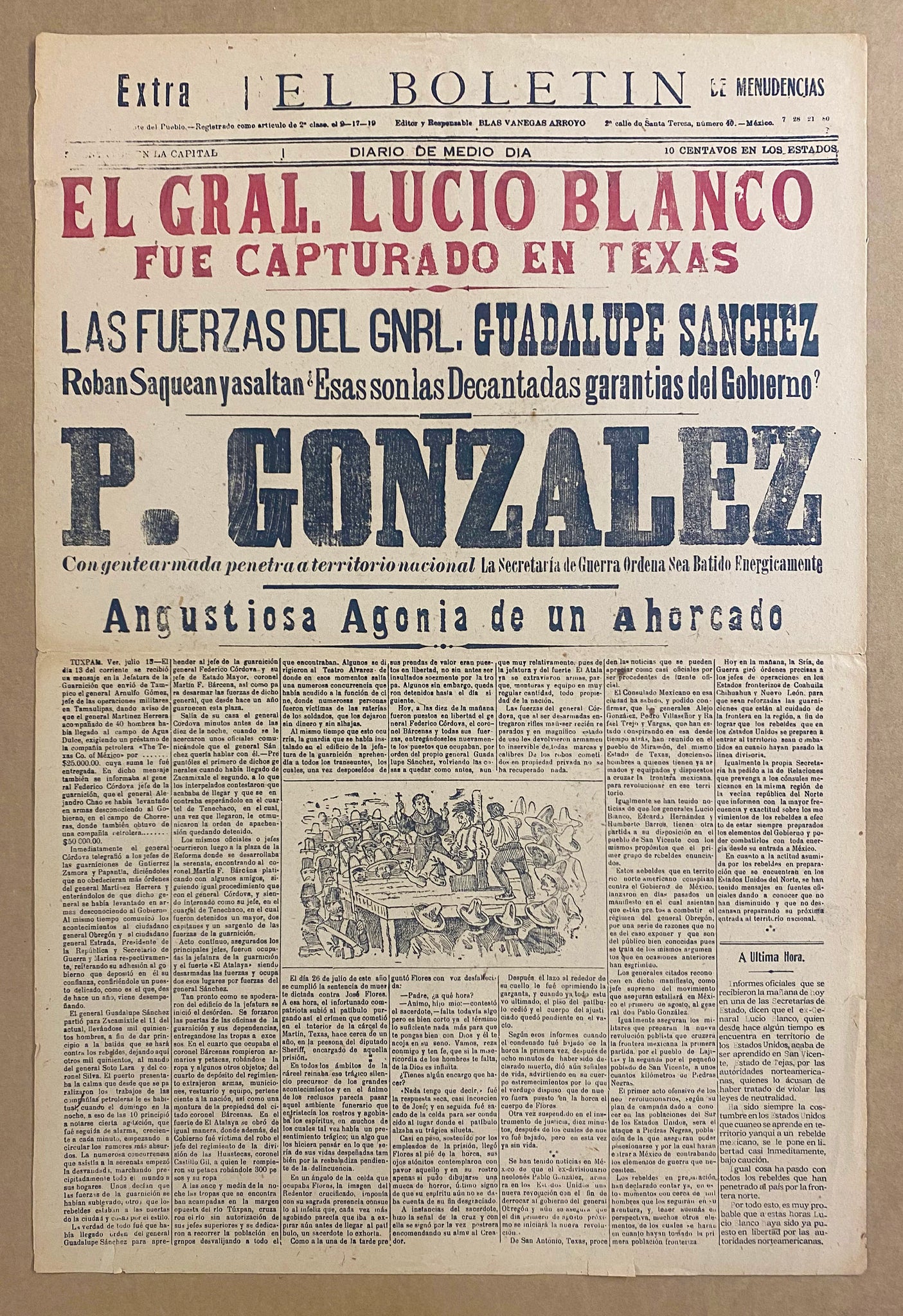 1921 El Boletin El Menuencjas Mexican Revolution Broadside by Posada