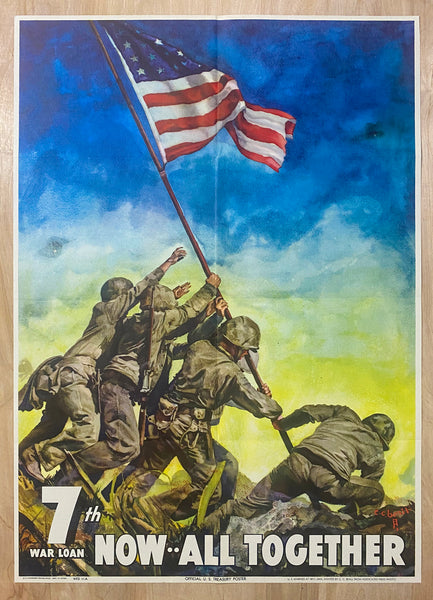 1945 Now All Together 7th War Loan Marines C.C. Beall Iwo Jima Flag Raising WWII