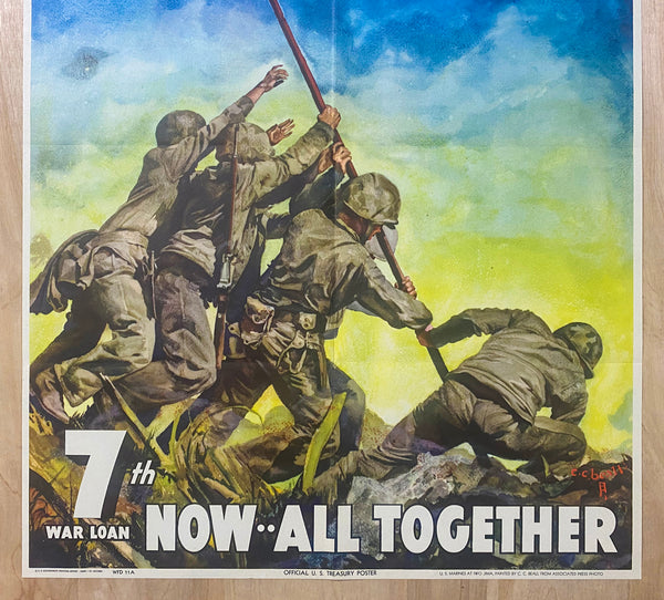 1945 Now All Together 7th War Loan Marines C.C. Beall Iwo Jima Flag Raising WWII