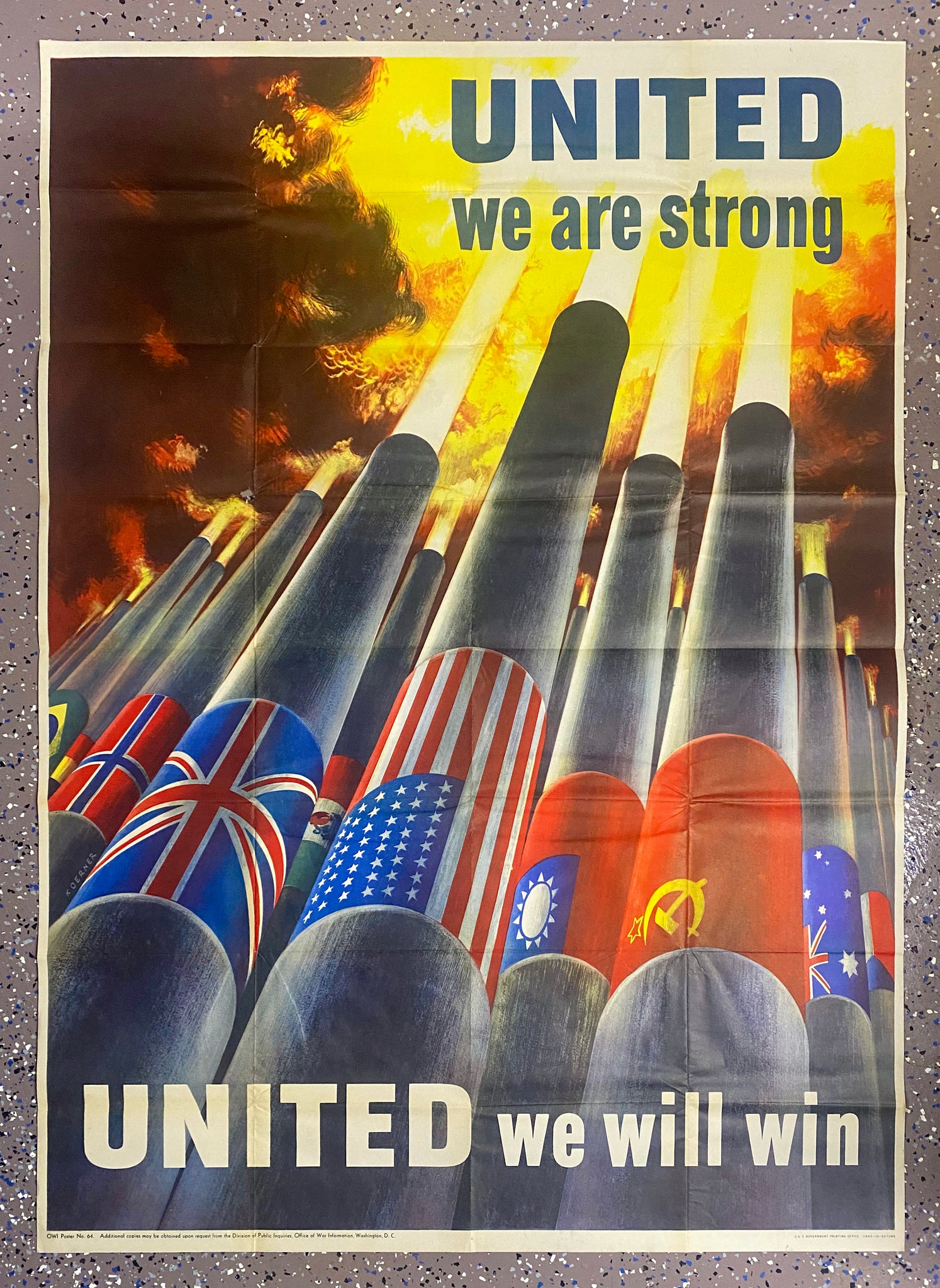 1943 United We Are Strong United We Will Win WWII OWI No. 64 Henry Koerner