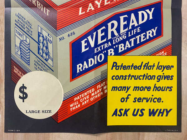 c.1930 Eveready Layerbilt Radio B Battery Advertising Poster Art Deco